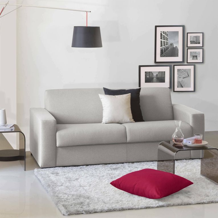 Divano Letto Alicia, Divano a 3 posti, 100% Made in Italy, Sofà Soggiorno con apertura girevole, in tessuto imbottito, con Braccioli slim, Cm 200x95h90, Grigio