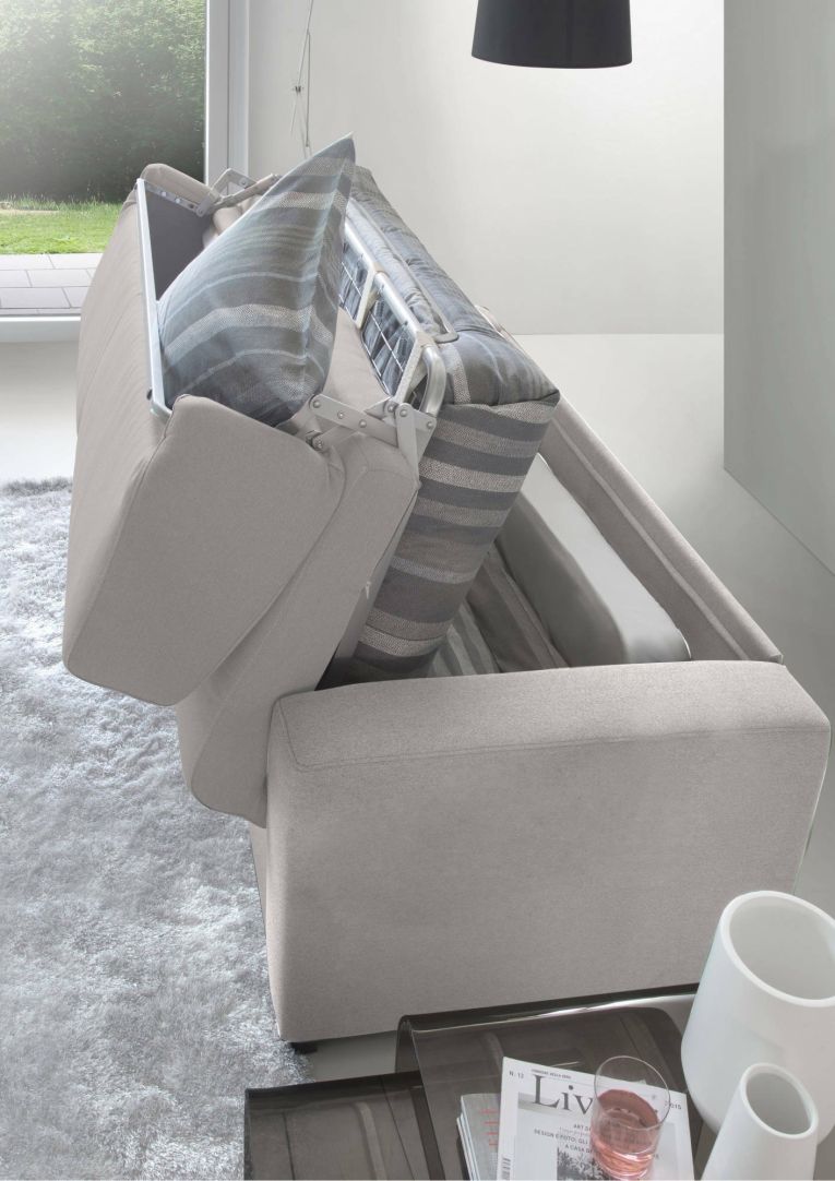 Divano Letto Alicia, Divano a 3 posti, 100% Made in Italy, Sofà Soggiorno con apertura girevole, in tessuto imbottito, con Braccioli slim, Cm 200x95h90, Grigio