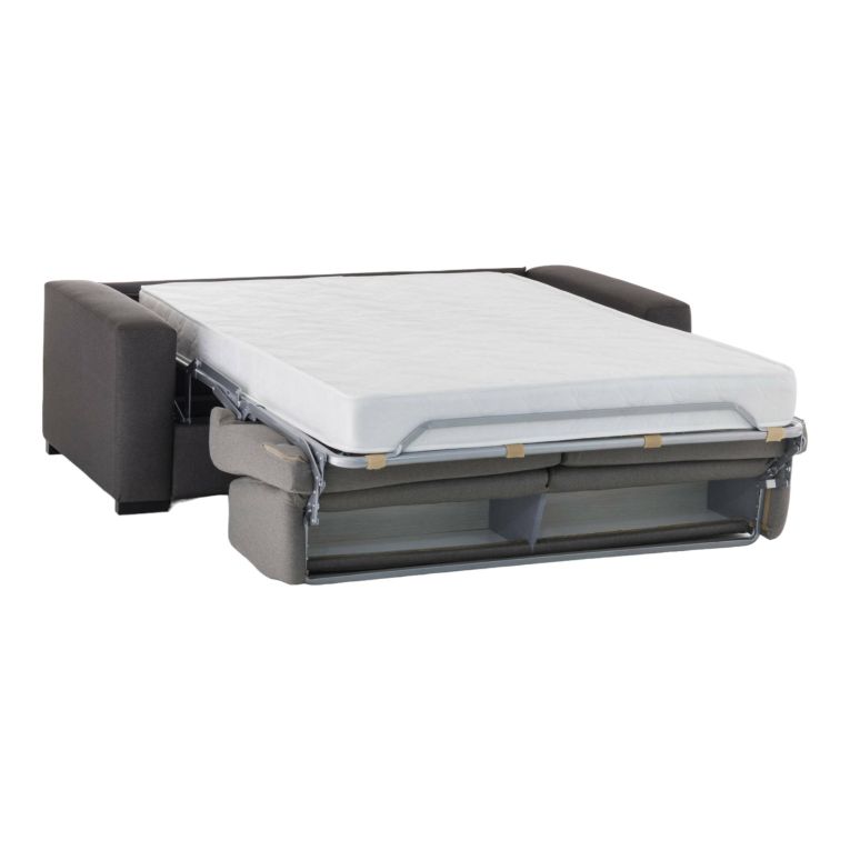 Divano Letto Alicia, Divano a 3 posti, 100% Made in Italy, Sofà Soggiorno con apertura girevole, in tessuto imbottito, con Braccioli slim, Cm 200x95h90, Grigio e Antracite