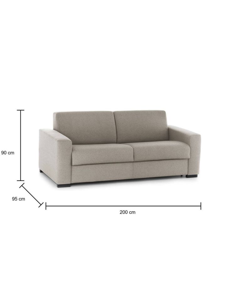Divano Letto Alicia, Divano a 3 posti, 100% Made in Italy, Sofà Soggiorno con apertura girevole, in tessuto imbottito, con Braccioli slim, Cm 200x95h90, Tortora