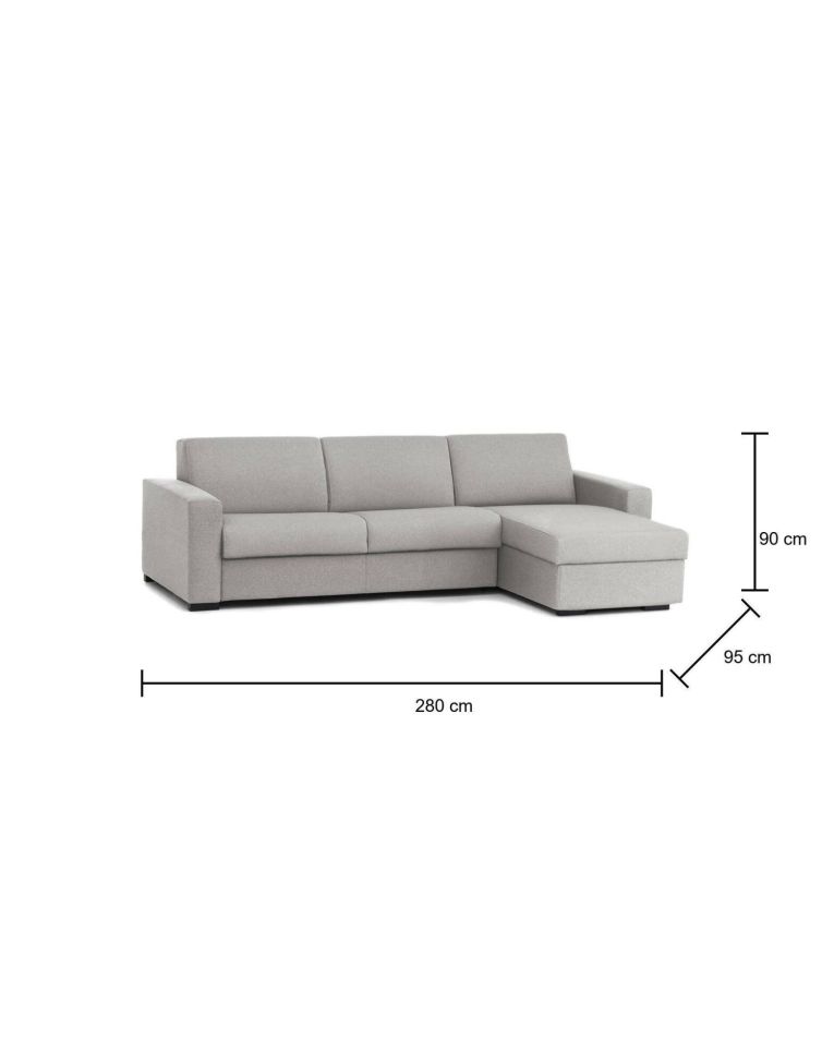 Divano Letto Alicya, Divano ad angolo, 100% Made in Italy, Sofà con apertura girevole, con Penisola contenitore reversibile, con Braccioli standard, Cm 280x95h90, Grigio