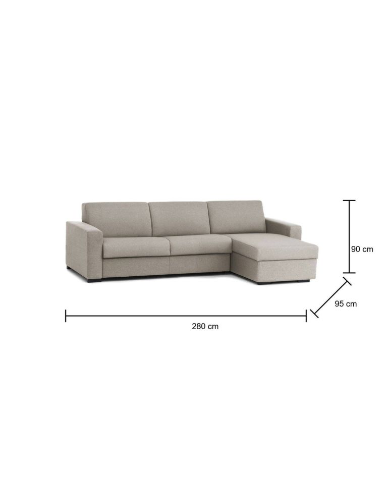 Divano Letto Alicya, Divano ad angolo, 100% Made in Italy, Sofà con apertura girevole, con Penisola contenitore reversibile, con Braccioli standard, Cm 280x95h90, Tortora