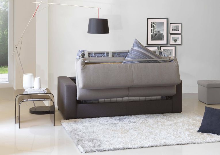 Divano Letto Alisea, Divano ad angolo, 100% Made in Italy, Sofà con apertura girevole, con Penisola contenitore reversibile, con Braccioli slim, Cm 260x95h90, Grigio e Antracite