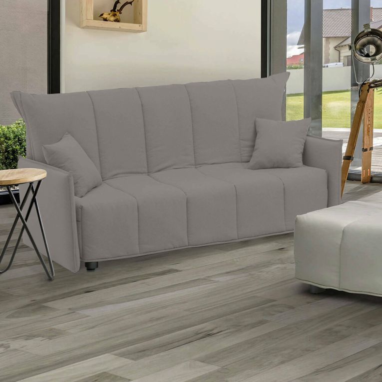 Divano Letto Alisee, Divano a 2 posti, 100% Made in Italy, Sofà Soggiorno con apertura a carrello, in tessuto imbottito, con cuscini inclusi, Cm 125x90h85, Grigio