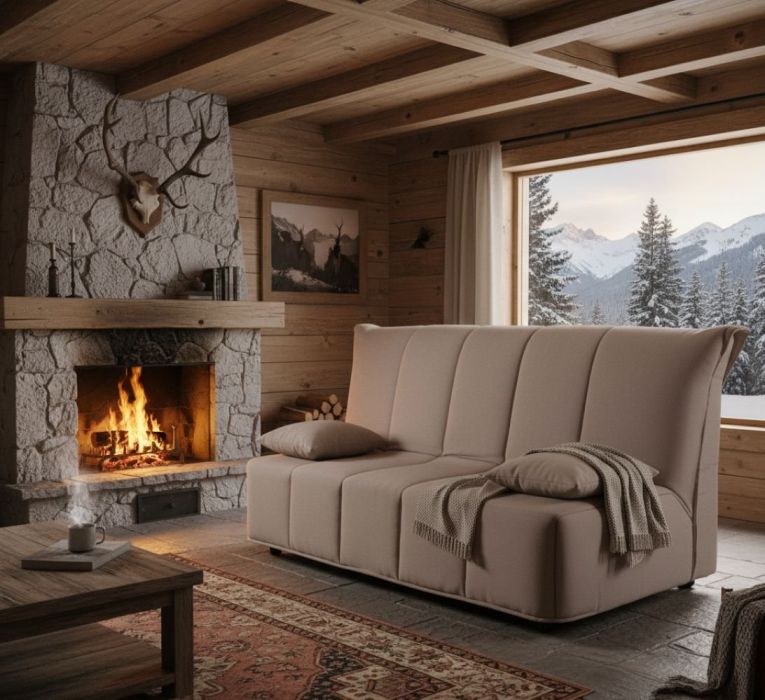 Divano Letto Alisee, Divano a 2 posti, 100% Made in Italy, Sofà Soggiorno con apertura a carrello, in tessuto imbottito, con cuscini inclusi, Cm 125x90h85, Tortora