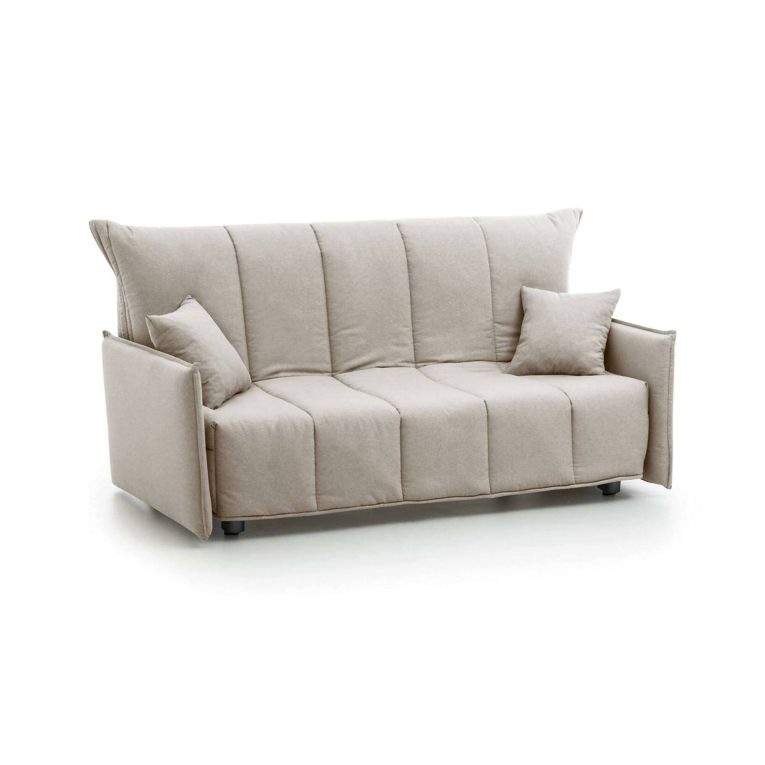 Divano Letto Alissa, Divano a 2 posti, 100% Made in Italy, Sofà Soggiorno con apertura a carrello, in tessuto imbottito, con Braccioli standard, Cm 150x90h85, Beige