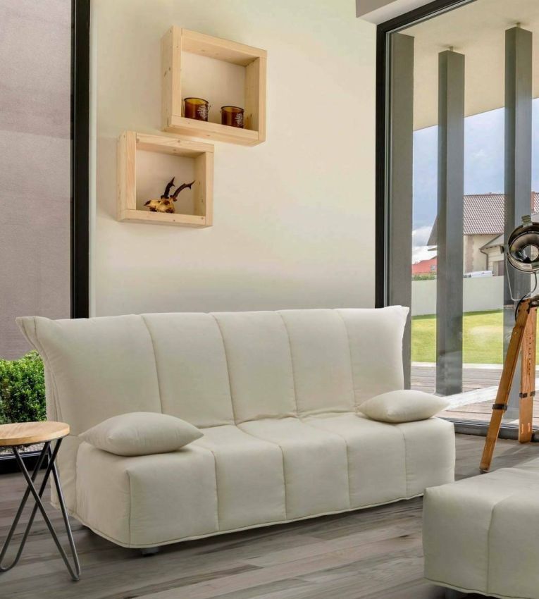 Divano Letto Allegra, Divano a 3 posti, 100% Made in Italy, Sofà Soggiorno con apertura a carrello, in tessuto imbottito, con cuscini inclusi, Cm 165x90h85, Beige