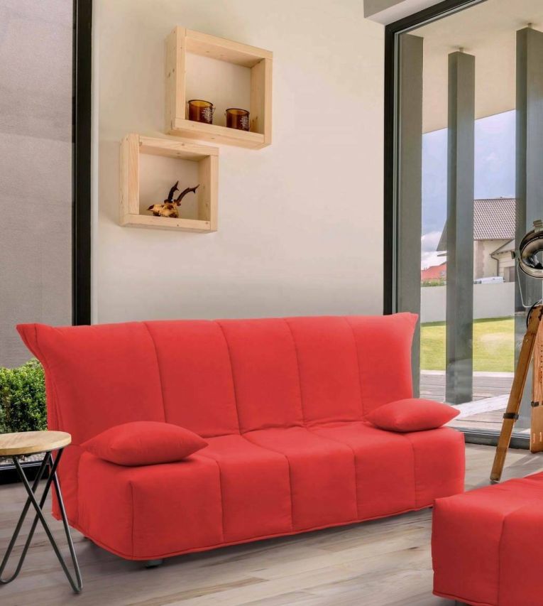 Divano Letto Allegra, Divano a 3 posti, 100% Made in Italy, Sofà Soggiorno con apertura a carrello, in tessuto imbottito, con cuscini inclusi, Cm 165x90h85, Rosso