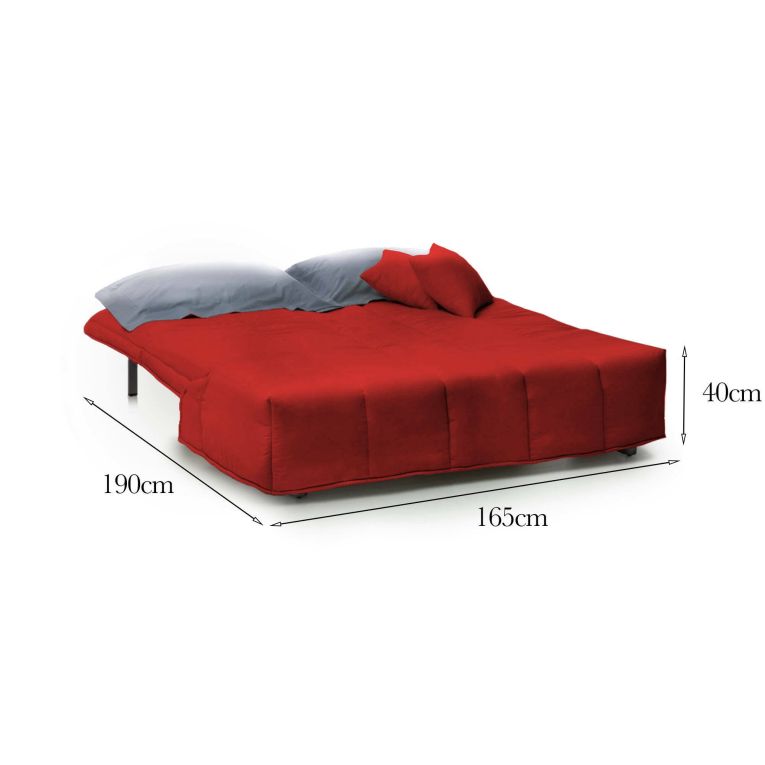 Divano Letto Allegra, Divano a 3 posti, 100% Made in Italy, Sofà Soggiorno con apertura a carrello, in tessuto imbottito, con cuscini inclusi, Cm 165x90h85, Rosso