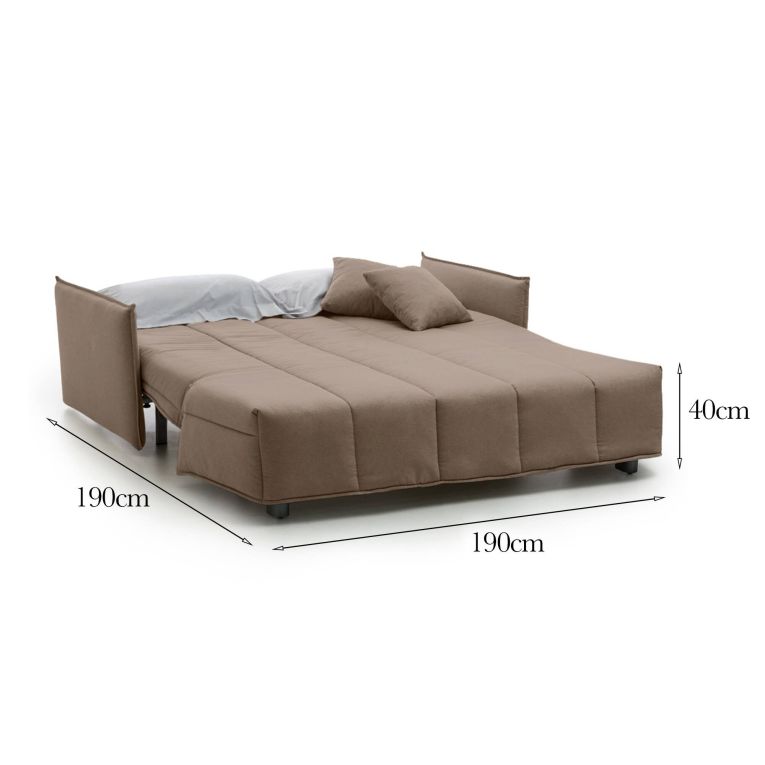 Divano Letto Allyson, Divano a 3 posti, 100% Made in Italy, Sofà Soggiorno con apertura a carrello, in tessuto imbottito, con Braccioli standard, Cm 190x90h85, Tortora