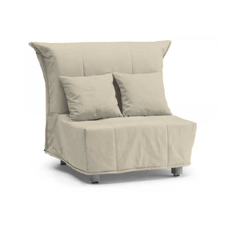 Divano Letto Alma, Divano singolo, 100% Made in Italy, Poltrona soggiorno con apertura a carrello, in tessuto imbottito, con cuscini inclusi, Cm 85x90h85, Beige