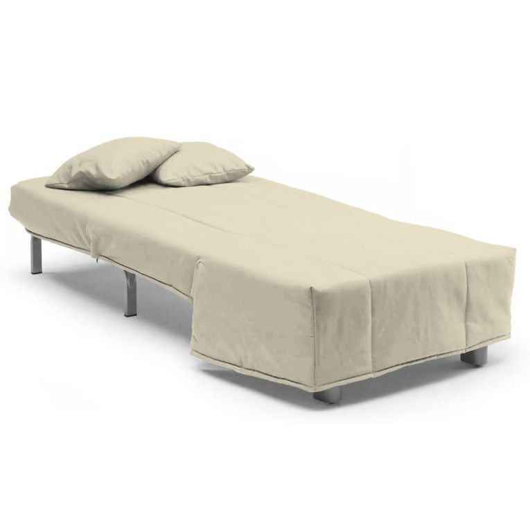 Divano Letto Alma, Divano singolo, 100% Made in Italy, Poltrona soggiorno con apertura a carrello, in tessuto imbottito, con cuscini inclusi, Cm 85x90h85, Beige
