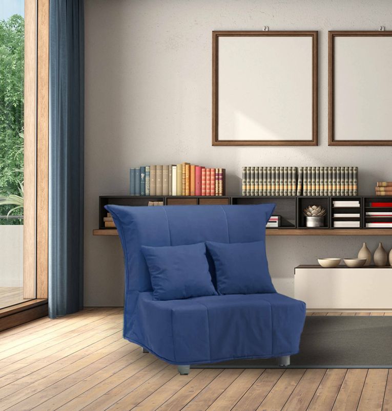 Divano Letto Alma, Divano singolo, 100% Made in Italy, Poltrona soggiorno con apertura a carrello, in tessuto imbottito, con cuscini inclusi, Cm 85x90h85, Blu