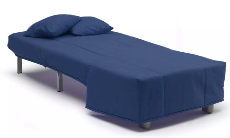 Divano Letto Alma, Divano singolo, 100% Made in Italy, Poltrona soggiorno con apertura a carrello, in tessuto imbottito, con cuscini inclusi, Cm 85x90h85, Blu
