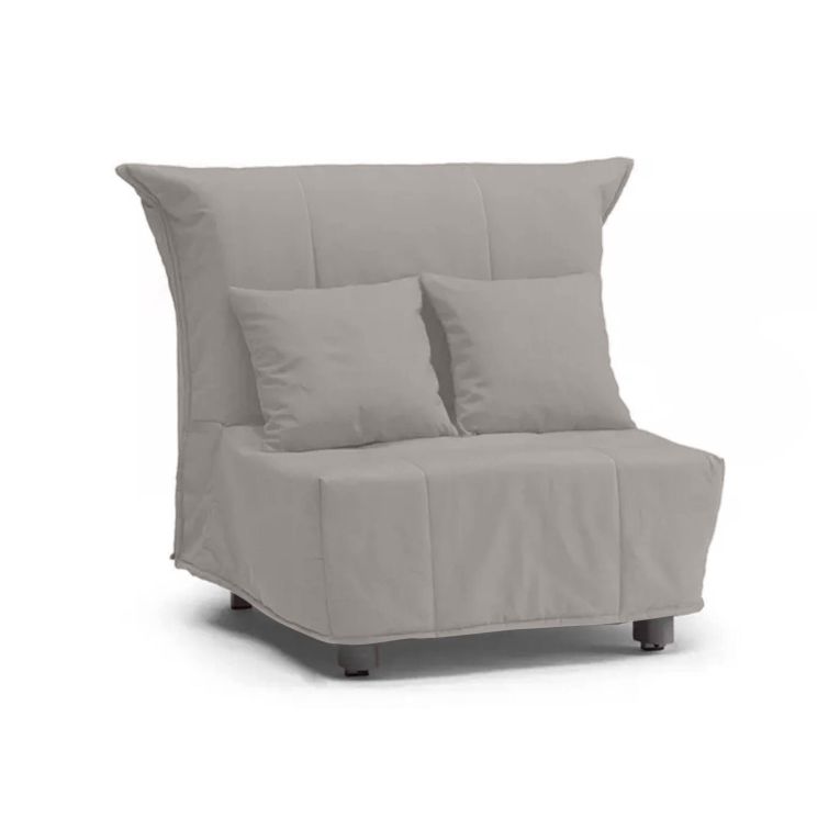 Divano Letto Alma, Divano singolo, 100% Made in Italy, Poltrona soggiorno con apertura a carrello, in tessuto imbottito, con cuscini inclusi, Cm 85x90h85, colore Grigio