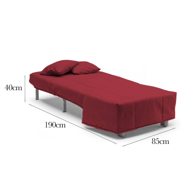 Divano Letto Alma, Divano singolo, 100% Made in Italy, Poltrona soggiorno con apertura a carrello, in tessuto imbottito, con cuscini inclusi, Cm 85x90h85, Rosso