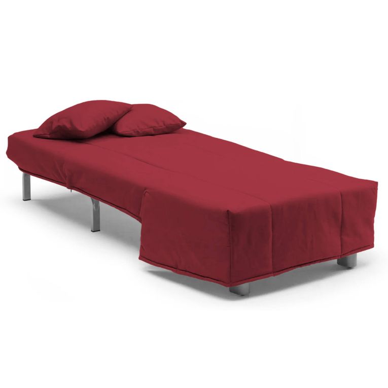 Divano Letto Alma, Divano singolo, 100% Made in Italy, Poltrona soggiorno con apertura a carrello, in tessuto imbottito, con cuscini inclusi, Cm 85x90h85, Rosso