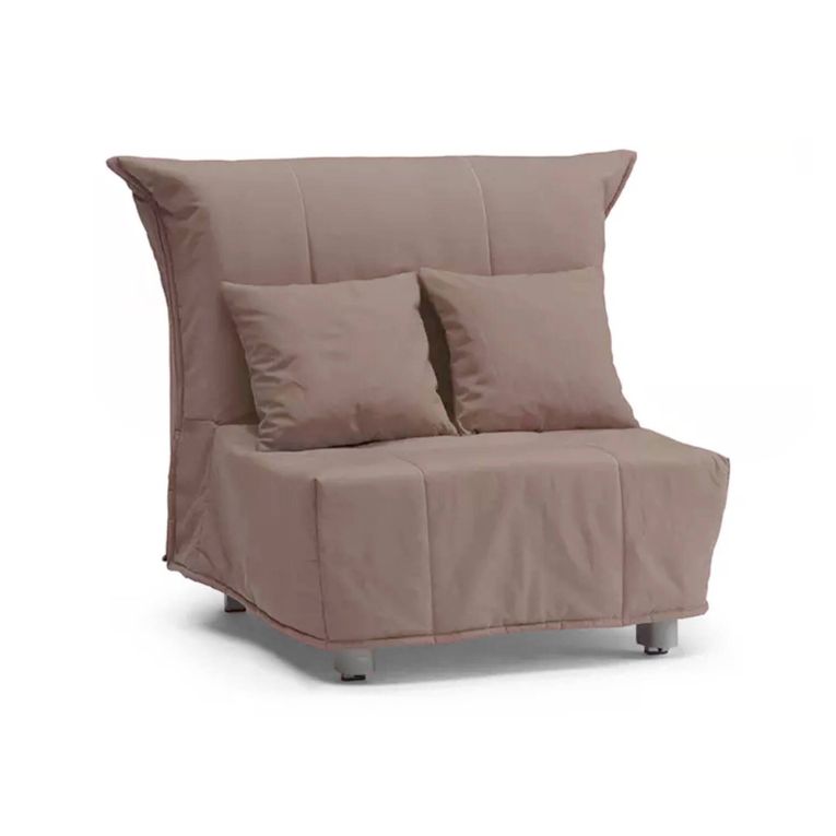 Divano Letto Alma, Divano singolo, 100% Made in Italy, Poltrona soggiorno con apertura a carrello, in tessuto imbottito, con cuscini inclusi, Cm 85x90h85, Tortora