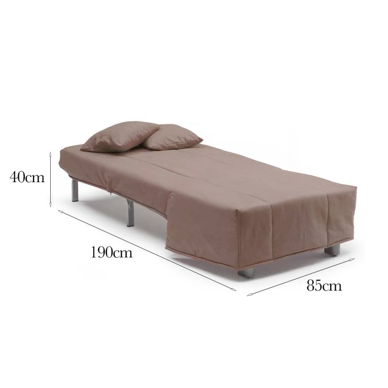 Divano Letto Alma, Divano singolo, 100% Made in Italy, Poltrona soggiorno con apertura a carrello, in tessuto imbottito, con cuscini inclusi, Cm 85x90h85, Tortora