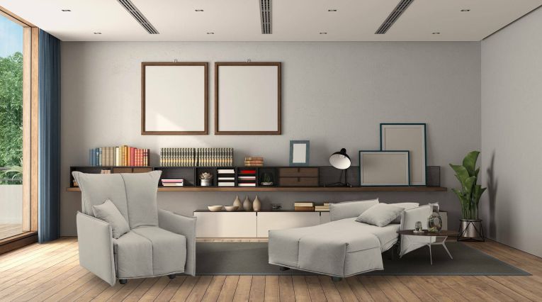 Divano Letto Almerinda, Divano singolo, 100% Made in Italy, Poltrona soggiorno con apertura a carrello, in tessuto imbottito, con Braccioli standard, Cm 110x90h85, Beige