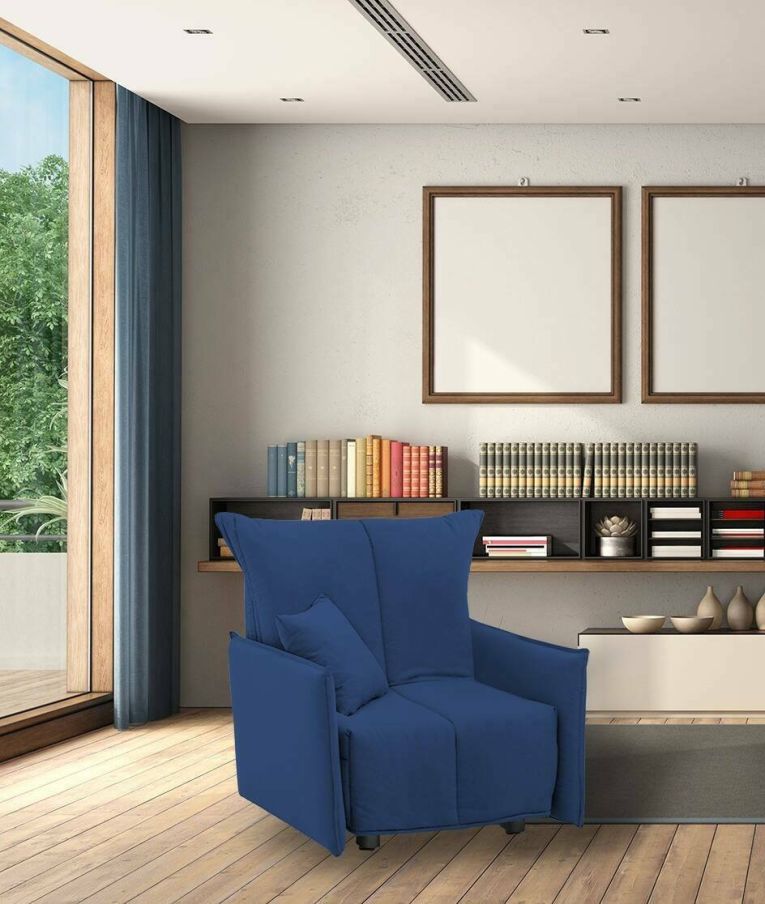 Divano Letto Almerinda, Divano singolo, 100% Made in Italy, Poltrona soggiorno con apertura a carrello, in tessuto imbottito, con Braccioli standard, Cm 110x90h85, Blu