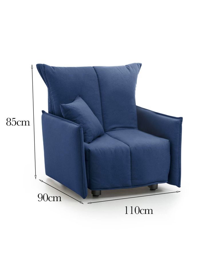 Divano Letto Almerinda, Divano singolo, 100% Made in Italy, Poltrona soggiorno con apertura a carrello, in tessuto imbottito, con Braccioli standard, Cm 110x90h85, Blu