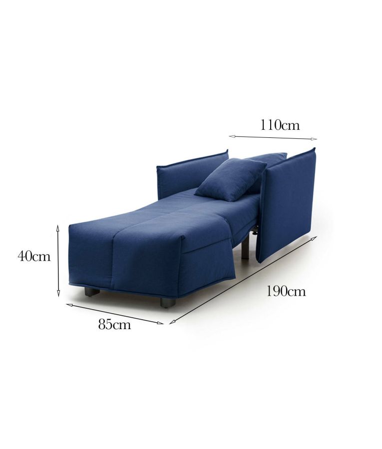 Divano Letto Almerinda, Divano singolo, 100% Made in Italy, Poltrona soggiorno con apertura a carrello, in tessuto imbottito, con Braccioli standard, Cm 110x90h85, Blu