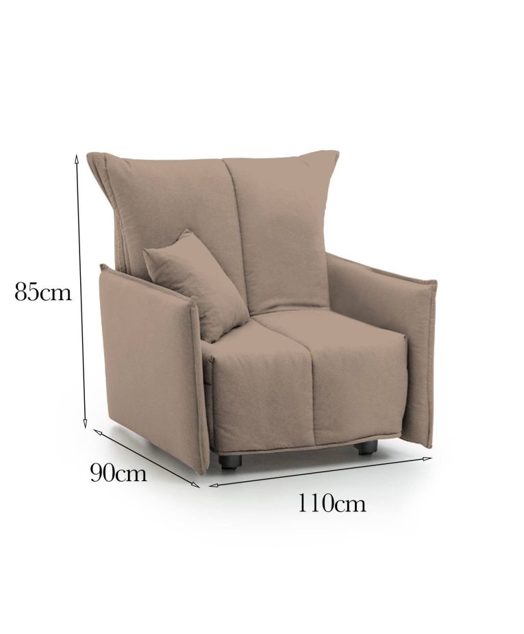 Divano Letto Almerinda, Divano singolo, 100% Made in Italy, Poltrona soggiorno con apertura a carrello, in tessuto imbottito, con Braccioli standard, Cm 110x90h85, Tortora