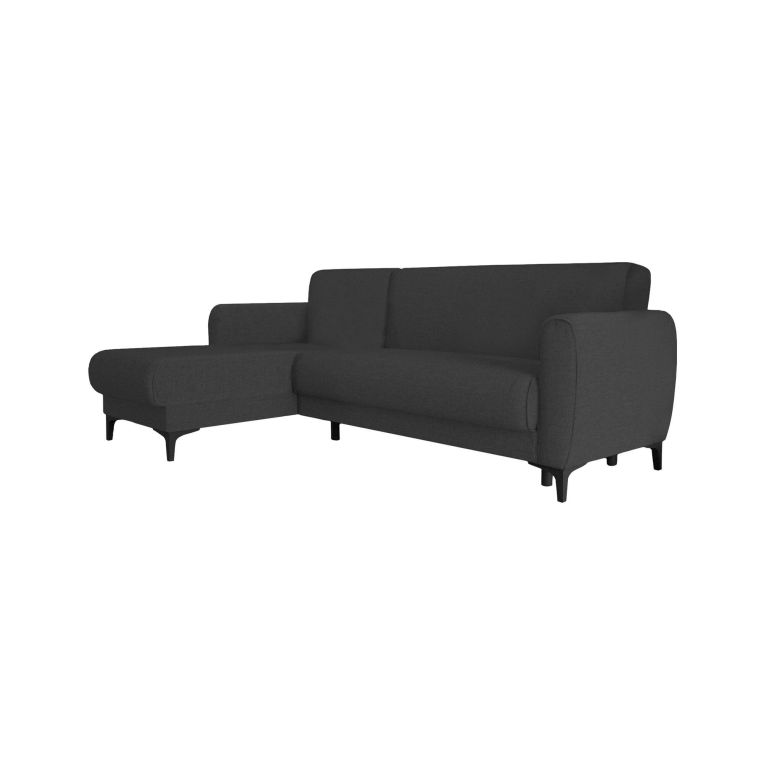 Divano letto Angel, Divano letto ad angolo con penisola reversibile, Sofà contenitore moderno con chaiselongue e 3 cuscini, 230x153h85 cm, Antracite