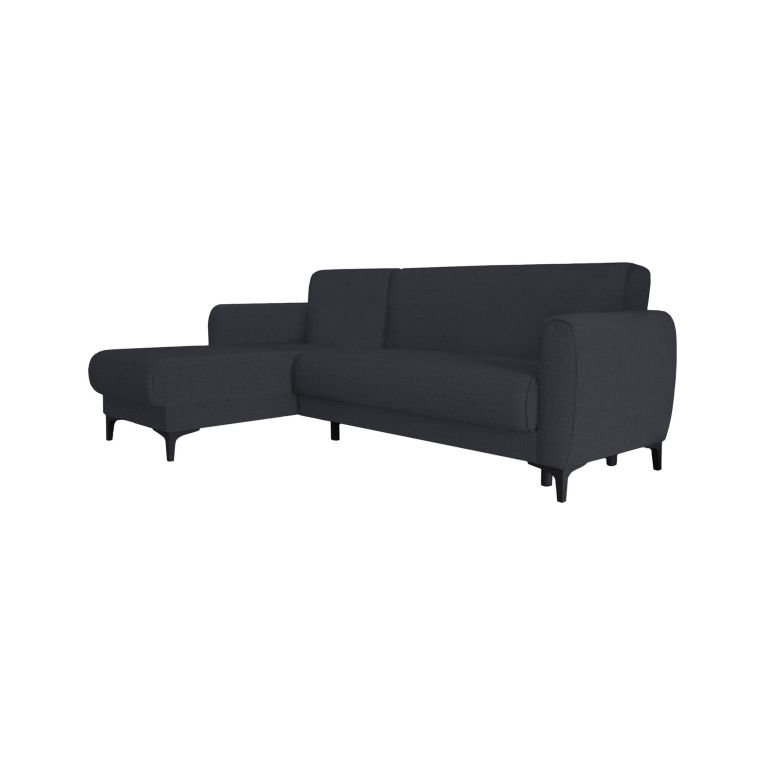 Divano letto Angel, Divano letto ad angolo con penisola reversibile, Sofà contenitore moderno con chaiselongue e 3 cuscini, 230x153h85 cm, Blu