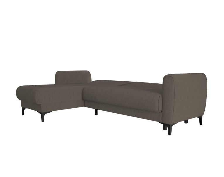Divano letto Angel, Divano letto ad angolo con penisola reversibile, Sofà contenitore moderno con chaiselongue e 3 cuscini, 230x153h85 cm, Marrone