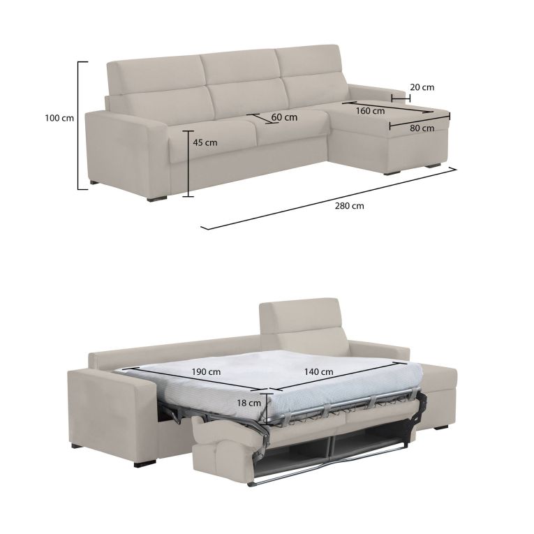 Divano letto angolare beige 280x160cm - Celleno