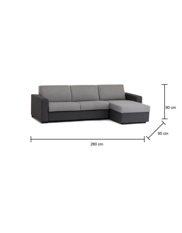 Divano letto angolare grigio e antracite 280x95cm - Aika