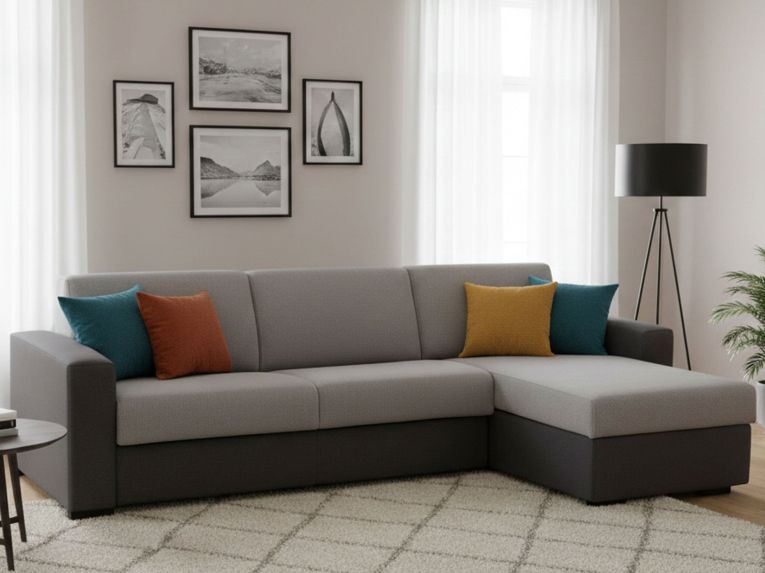 Divano letto angolare grigio e antracite 280x95cm - Aika