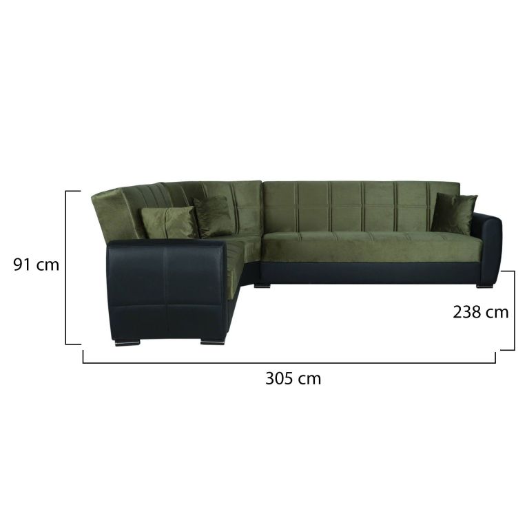 Divano letto angolare nero e verde 305x238cm - Gaillardia