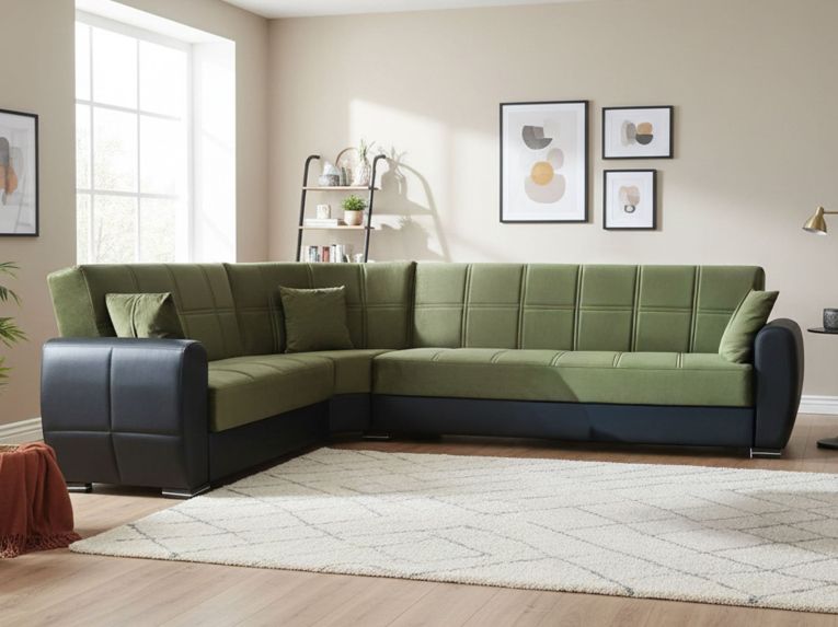 Divano letto angolare nero e verde 305x238cm - Gaillardia