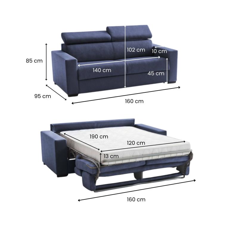 Divano letto apertura girevole blu 160x95cm - Alinia