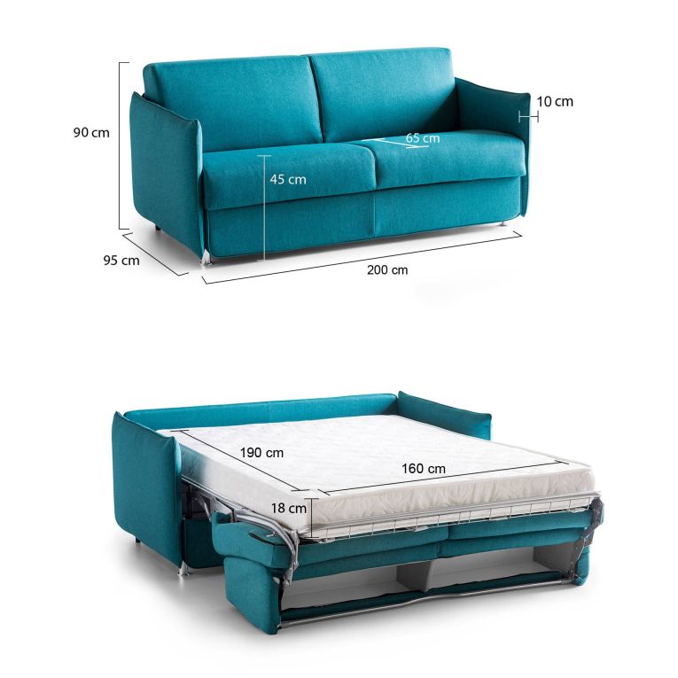 Divano letto classico azzurro 200x95cm - Cecina