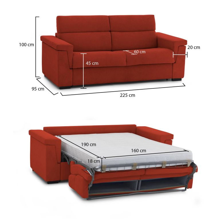 Divano letto compatto arancione 225x95cm - Benedetto