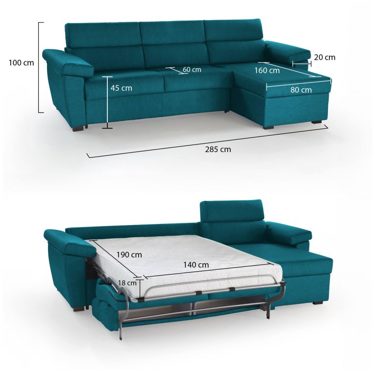 Divano letto compatto azzurro 285x160cm - Tolle
