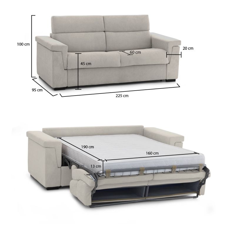 Divano letto compatto beige 225x95cm - Nus