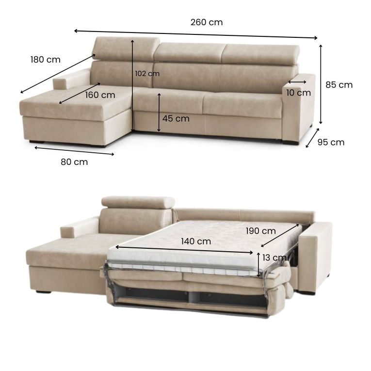 Divano letto compatto beige 260x95cm - Aloet