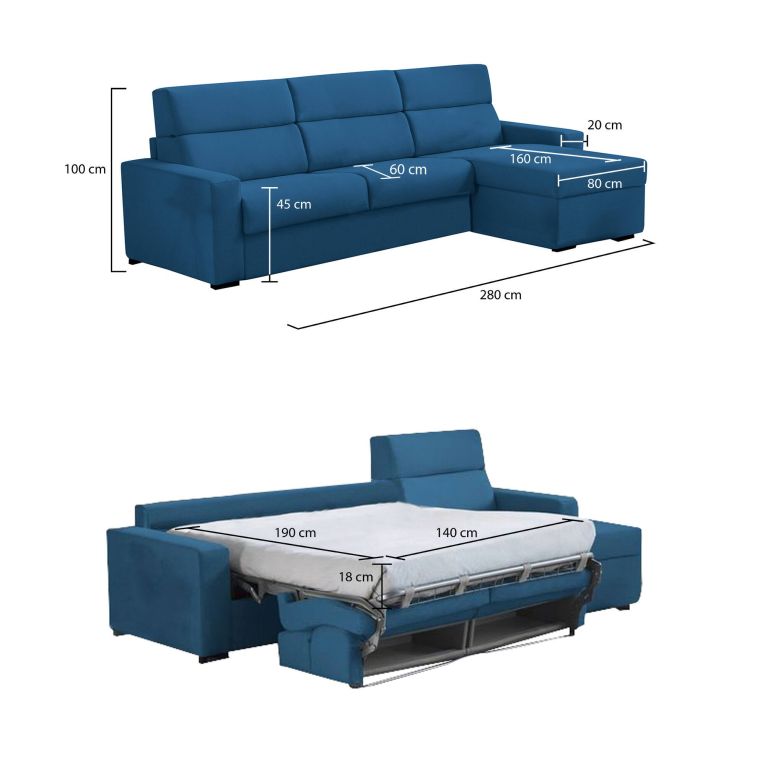 Divano letto compatto blu 280x160cm - Celleno