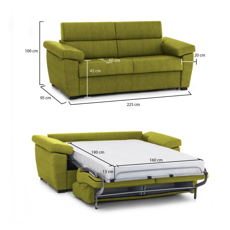 Divano letto compatto verde 225x95cm - Trino