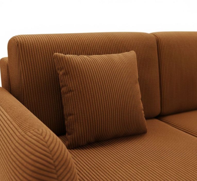 Divano Letto con Penisola Arancione Contenitore Reversibile 245x185 cm, Reclinabile - Ranco