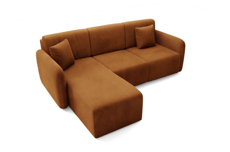 Divano Letto con Penisola Arancione Contenitore Reversibile 245x185 cm, Reclinabile - Ranco