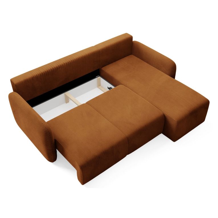 Divano Letto con Penisola Arancione Contenitore Reversibile 245x185 cm, Reclinabile - Ranco