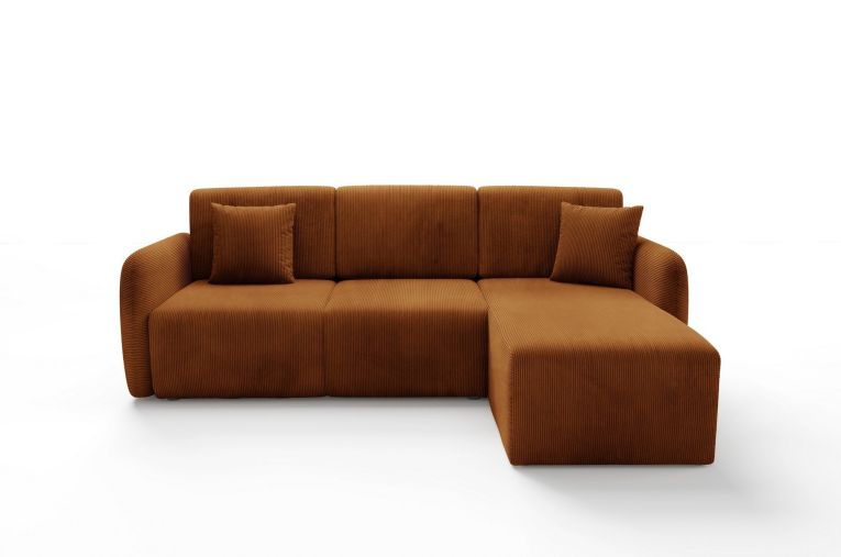 Divano Letto con Penisola Arancione Contenitore Reversibile 245x185 cm, Reclinabile - Ranco
