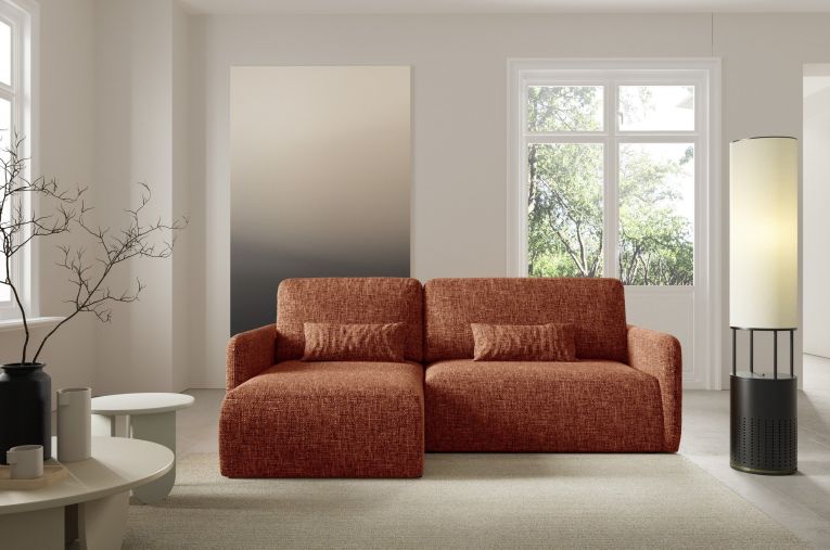Divano Letto con Penisola Arancione Scuro Contenitore Reclinabile 207x148 cm, Reversibile - Pagno