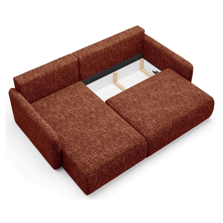 Divano Letto con Penisola Arancione Scuro Contenitore Reclinabile 207x148 cm, Reversibile - Pagno